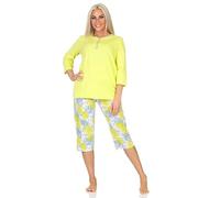 Normann Meraviglioso pigiama da donna a maniche corte con pantaloni capri in stampa floreale, anche in taglie forti, verde, 60-62