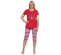 Normann Pigiama Capri da donna a maniche corte con motivo ancora e a righe - 204 755, Colore: rosso, 44-46