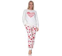 Normann Pigiama da donna a maniche lunghe con motivo a cuore, qualità Interlock, anche in taglie forti, crema, 52-54