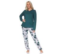 Normann Pigiama da donna a maniche lunghe, design floreale, anche in taglie forti, verde, 60-62