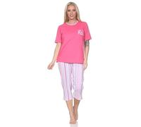 Normann Pigiama da donna Capri a maniche corte in elegante effetto a righe, anche in taglie forti, Colore: rosa., 56-58