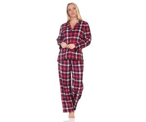 Normann Pigiama lungo da donna in pile con elegante effetto a quadri da abbottonare