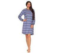 NORMANN-Wäschefabrik Camicia da notte da donna in spugna con polsini effetto a righe, anche in taglie forti, 291 93 235, Blu melange, 60-62