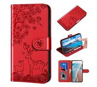 Norn Cover per iPhone 7/8/SE 2020 Custodia Flip Cover Motivo a Cervo Sika PU in pell Portafoglio Caso con Funzione Stand Protettiva Antiurto Slot per schede Case Cover,Chiusura Magnetica,Rosso