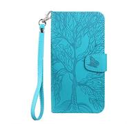 Norn - Custodia a portafoglio per iPhone 11, con motivo albero della vita, in pelle PU, con funzione di supporto, chiusura magnetica, custodia protettiva antistrappo, con slot per carte di credito, 1 cinturino da polso, colore: blu