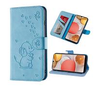 Norn - Custodia per Samsung Galaxy A12 5G, motivo a forma di farfalla, con supporto pieghevole in pelle PU, con scomparti per carte di credito, chiusura magnetica, colore: Blu