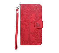 Norn HUAWEI P Smart 2017 Custodia a portafoglio in pelle PU con motivo albero della vita, con funzione di supporto, chiusura magnetica, custodia protettiva a prova di shokproof con slot per carte di credito + 1 cinturino da polso, rosso