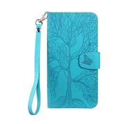 Norn HUAWEI P Smart 2017 Custodia a portafoglio in pelle PU con motivo albero della vita, con funzione di supporto, chiusura magnetica, custodia protettiva a prova di shokproof con slot per carte di credito + 1 cinturino da polso, blu