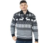 NOROZE Christmas Men's Jumpers | Nordic Style Knitted Lightweight Reindeer Printed Jumper | Crew Neck Long Sleeve Pullover Top | Christmas Jumper Xmas Jumper Sweaters for Men