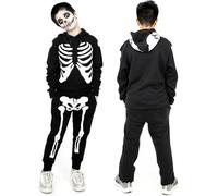 NOROZE Felpa con cappuccio e felpa con cappuccio per Halloween, per ragazzi, unisex (13 anni, Scheletro nero)