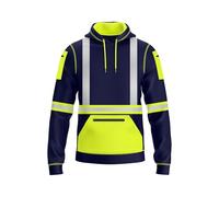 NOROZE Felpa da Uomo Hi-Viz con Cappuccio e Nastro Riflettente Grigio ad Alta visibilità Cappotto di Sicurezza con 4 Zip Utility Phone & Gadget Tasche Felpa (S, Stile 3: Verde Fluo/Blu Marino)
