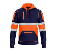 NOROZE Felpa da Uomo Hi-Viz con Cappuccio e Nastro Riflettente Grigio ad Alta visibilità Cappotto di Sicurezza con 4 Zip Utility Phone & Gadget Tasche Felpa (M, Stile 2: Arancia Fluo/Blu Marino)