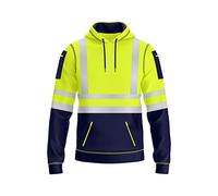 NOROZE Felpa da Uomo Hi-Viz con Cappuccio e Nastro Riflettente Grigio ad Alta visibilità Cappotto di Sicurezza con 4 Zip Utility Phone & Gadget Tasche Felpa (XL, Stile 1: Verde Fluo/Blu Marino)
