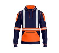 NOROZE Felpa da Uomo Hi-Viz con Cappuccio e Nastro Riflettente Grigio ad Alta visibilità Cappotto di Sicurezza con 4 Zip Utility Phone & Gadget Tasche Felpa (XXL, Stile 3: Arancia Fluo/Blu Marino)