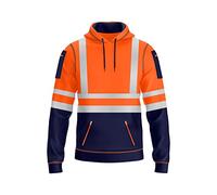 NOROZE Felpa da Uomo Hi-Viz con Cappuccio e Nastro Riflettente Grigio ad Alta visibilità Cappotto di Sicurezza con 4 Zip Utility Phone & Gadget Tasche Felpa (S, Stile 1: Arancia Fluo/Blu Marino)