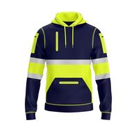 NOROZE Felpa da Uomo Hi-Viz con Cappuccio e Nastro Riflettente Grigio ad Alta visibilità Cappotto di Sicurezza con 4 Zip Utility Phone & Gadget Tasche Felpa (S, Stile 2: Verde Fluo/Blu Marino)