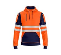 NOROZE Felpa da Uomo Hi-Viz con Cappuccio e Nastro Riflettente Grigio ad Alta visibilità Cappotto di Sicurezza con 4 Zip Utility Phone & Gadget Tasche Felpa (XXL, Stile 4: Arancia Fluo/Blu Marino)