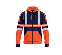 NOROZE Felpa da Uomo Hi-Viz con Zip Frontale con Nastro Riflettente ad Alta visibilità Cappotto di Sicurezza con Cerniere utilità per Telefono e Tasche Felpa (S, Stile 2: Arancia Fluo/Blu Marino)