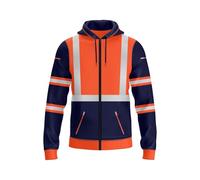 NOROZE Felpa da Uomo Hi-Viz con Zip Frontale con Nastro Riflettente ad Alta visibilità Cappotto di Sicurezza con Cerniere utilità per Telefono e Tasche Felpa (XXL, Stile 3: Arancia Fluo/Blu Marino)