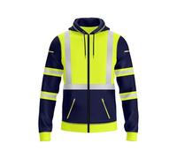 NOROZE Felpa da Uomo Hi-Viz con Zip Frontale con Nastro Riflettente ad Alta visibilità Cappotto di Sicurezza con Cerniere utilità per Telefono e Tasche Felpa (S, Stile 3: Verde Fluo/Blu Marino)