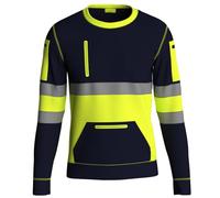 NOROZE High Visibility Long Sleeve Hi Vis Jumper - Crew Neck Fleece Hi Viz Sweatshirt Reflective Tape Safety - Mens Security Workwear Tshirt Top Nvy-YEL/S