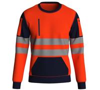 NOROZE High Visibility Long Sleeve Hi Vis Jumper - Crew Neck Fleece Hi Viz Sweatshirt Reflective Tape Safety - Mens Security Workwear Tshirt Top Nvy-Org/S