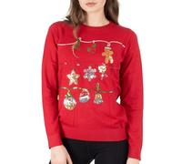 NOROZE - Maglione da Donna, Motivo Natalizio con Scritta Hohoho e Cane Carlino, con Lustrini Jingle Bells Maglia (42, Rosso)