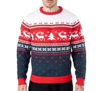NOROZE Maglione da Elfo Lavorato a Maglia Unisex da Uomo Maglia Pull Over (S,Hoho Renna Albero Rosso)