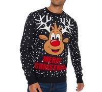 NOROZE Maglione da Uomo con Alce e Renna e Elfo, Buon Cervo Nvy, XL