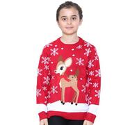 NOROZE Maglione Natalizio 3D per Ragazze con Renna e Uccellino Pullover (Rossa, 9-10 Years)