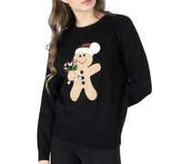 NOROZE - Maglione natalizio da donna lavorato a maglia Cannuccia di pan di zenzero nero 48