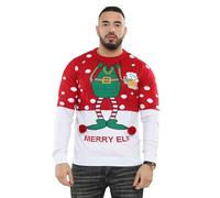 NOROZE - Maglione Natalizio da Uomo e Donna con Babbo Natale e Renna (S, Merry Elf Rosso)