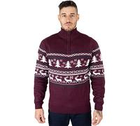 NOROZE, Maglione Natalizio Unisex, Fantasia Fair Isle, a Maglia Grossa, per Uomo e Donna (L, Borgogna)