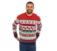 NOROZE, Maglione Natalizio Unisex, Fantasia Fair Isle, a Maglia Grossa, per Uomo e Donna (L, Renna Righe Ecru)
