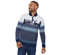 NOROZE, Maglione Natalizio Unisex, Fantasia Fair Isle, a Maglia Grossa, per Uomo e Donna (XXL, Cervo Marine)