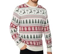 NOROZE Men's Christmas Prancing Reindeer Fairisle Crew Neck Xmas Jumper