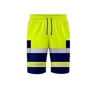 NOROZE Pantaloncini 3/4 da Lavoro di Sicurezza ad Alta visibilità da Uomo con Nastro Fluorescente Riflettente Grigio ad Alta visibilità (L, Stile 2: Verde Fluo/Blu Marino)