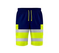 NOROZE Pantaloncini 3/4 da Lavoro di Sicurezza ad Alta visibilità da Uomo con Nastro Fluorescente Riflettente Grigio ad Alta visibilità (L, Stile 1: Verde Fluo/Blu Marino)
