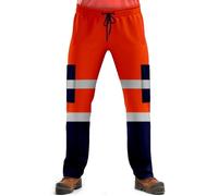 NOROZE Pantaloni da lavoro da uomo ad alta visibilità, con nastro fluorescente ad alta visibilità, catarifrangente, bicolore, tasche laterali, pantaloni da jogging, Stile 3: arancione fluo/blu navy, S
