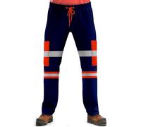 NOROZE Pantaloni da lavoro da uomo ad alta visibilità, con nastro fluorescente ad alta visibilità, catarifrangente, bicolore, tasche laterali, pantaloni da jogging, Stile 2: arancione fluo/blu navy, S