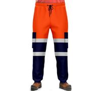 NOROZE Pantaloni da lavoro da uomo ad alta visibilità, con nastro fluorescente ad alta visibilità, catarifrangente, bicolore, tasche laterali, pantaloni da jogging, Stile 4: arancione fluo/blu navy, S