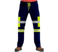 NOROZE Pantaloni da Lavoro di Sicurezza da Uomo ad Alta visibilità con Nastro Fluorescente Riflettente ad Alta visibilità Pantaloni da Lavoro (XXL, Stile 2: Verde Fluo/Blu Marino)
