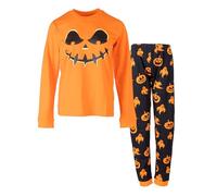 NOROZE Pigiama unisex per bambini e bambine con pupazzo di neve, zucca, ragno, Rudolph, 2 pezzi, a maniche lunghe, in cotone, set da notte per bambini, Arancione zucca, 9-10 Years