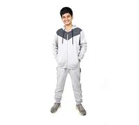 NOROZE Ragazzi Ragazze Contrasto Pile Palestra Sport Joggers Completo Tuta Bambini Felpa Con Cappuccio Top Pantaloni Fondo (Grigio Nero, 9-10 anni)