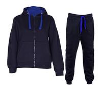 NOROZE Ragazzi Ragazze Contrasto Pile Palestra Sport Joggers Completo Tuta Bambini Felpa Con Cappuccio Top Pantaloni Fondo (blu navy/blu, 11-12 anni)