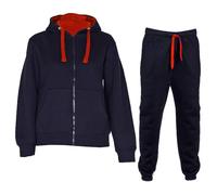 NOROZE Ragazzi Ragazze Contrasto Pile Palestra Sport Joggers Completo Tuta Bambini Felpa con Cappuccio Top Pantaloni Fondo (Blu Navy/Rosso, 9-10 Anni)