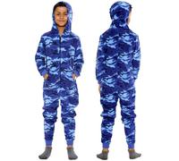 NOROZE Tuta intera unisex per bambini, calda tutina con cappuccio per ragazzi e ragazze, tuta intera con zip, abbigliamento da notte, costume da cucito, a maniche lunghe, per bambini, Blu reale