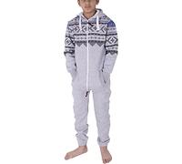 NOROZE Tuta intera unisex per bambini con scheletro azteco, in pile, con cerniera, con cappuccio, taglia 5-13 anni, Grigio, 9-10 Years