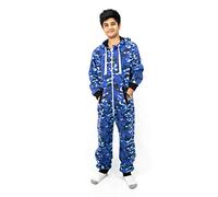 NOROZE - Tuta unisex per bambini e ragazzi e ragazze, con scheletro, in pile, con cappuccio, taglia unica 2-13 anni Camouflage blu 13-14 Anni