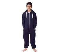 NOROZE Unisex Bambina Bambino Tinta Unita in Pile con Cappuccio Tuta Intera Tuta 7 - 13 Anni (11-12 Anni, Marine)
